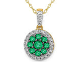 2/5 Carat (ctw) Natural Emerald Halo Circle Pendant Necklace in 14K Yellow Gold with Chain and Diamonds 1/4 Carat (ctw)